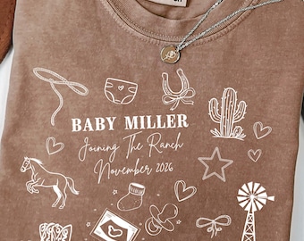 Western Pregnancy Announcement Shirt, Cowboy Baby Reveal Tee, Baby Joining The Ranch Shirt, Cowgirl Mom To Be Gift Tee