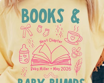 Personalized Book Lover Maternity Shirt, Books & Baby Bumps Shirt, Reading for Two Pregnancy Announcement Tee, Baby Reveal Mom to Be Gift