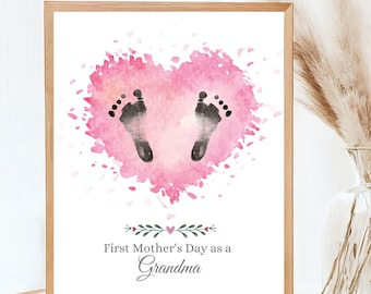 Personalized 1st Mother's Day as a Grandma, Mother’s Day Gift, Footprint Keepsake Card, Grandma gift from grandkids, Handprint