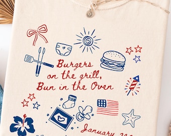 4th Of July Pregnancy Announcement Shirt, Patriotic Baby Reveal Tee, Bun In The Oven Shirt, Summer Mom To Be Tee
