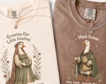 Funny Pregnancy Goose Shirts, Personalized Matching Medieval Couple Tees, Expecting Mom Dad Gift, Comfort Colors Pregnancy reveal Shirt