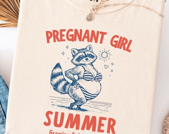 Pregnant Girl Summer Shirt, Funny Pregnancy Announcement Tee, Hot Mama Summer Raccoon Shirt, Maternity Summer Outfit, Baby Reveal Shirt