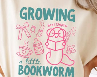 Personalized Book Lover Maternity Shirt, Librarian Pregnancy Announcement Tee, Baby Reveal Mom to Be Gift, Growing a little bookworm