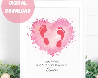 1st Mothers Day as an Auntie, Gift for Aunt from Child, Gift from niece nephew, Footprint art for aunt, DIY auntie gift, aunt gift from baby