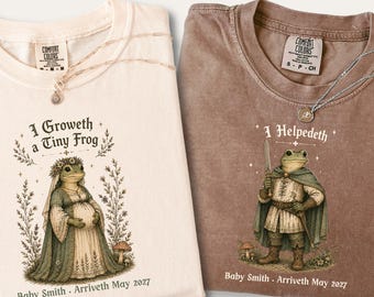 Personalized Pregnancy Frog Shirts, Funny Matching Medieval Frog Couple Tees, Expecting Mom Dad Gift, Comfort Colors Baby Reveal Shirt