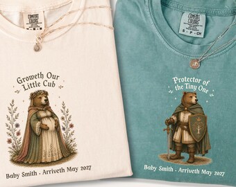 Medieval Pregnancy Reveal Comfort Colors® Shirt, Funny Bear Couple Pregnancy Announcement Shirt, Expecting Mom To Be, Dad To Be Maternity