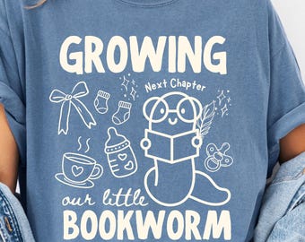 Personalized Librarian Pregnancy Announcement Tee, Book Lover Maternity Shirt, Baby Reveal Mom to Be Gift, Growing our little bookworm