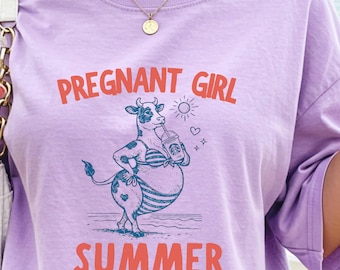 Funny Pregnant Girl Summer Shirt, Pregnancy Announcement Tee, Hot Mama Summer Cow Shirt, Maternity Summer Outfit, Baby Reveal Shirt