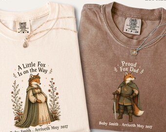 Funny Pregnancy Reveal Comfort Colors® Shirt, Medieval Fox Couple Pregnancy Announcement Tee, Expecting Mom To Be, Dad To Be Maternity Shirt