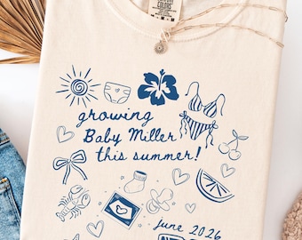 Summer Pregnancy Announcement Shirt Beach Baby Reveal Tee Cute Pregnant Girl Summer Shirt Baby Shower Gift Funny Mom To Be Tee, New baby Tee