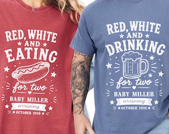 Couples Patriotic Pregnancy Announcement Shirts, Red White Due Baby Reveal Tee, Matching Couple Shirt, Summer Baby reveal idea