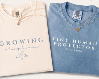 Comfort Colors Growing A Tiny Human Shirt for couple, Pregnancy Announcement, Floral Maternity Tee, Mom To Be Gift Wildflower Baby Reveal