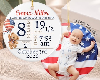Custom Baby's 1st Christmas America 250th Anniversary Ornament, Photo Newborn Keepsake, New Baby Picture Ornament, Patriotic Ornament Gift