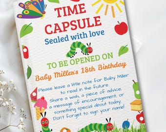 Personalized Baby Shower Guest Book, Very Hungry Caterpillar Theme, Time Capsule Book, Custom Baby Name, New Baby Keepsake Gift