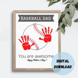 Empreintes de main de papa de baseball, cadeau de papa de son fils, empreinte de main de sport, carte imprimable pour la fête des pères, cadeau d'enfants, empreinte de main de bébé, création de souvenirs