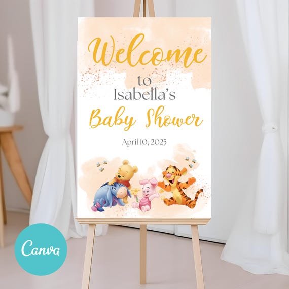 Winnie the Pooh Baby Shower Welcome Sign 20x30, Winnie the Pooh & Friends Baby Shower Welcome Sign Template, EDITABLE INSTANT DOWNLOAD