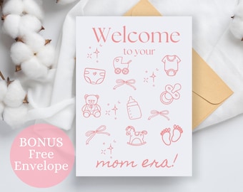 Carte et enveloppe de baby shower de l'époque des mamans, carte de voeux pour nouveau bébé, petite fille, carte de félicitations, carte de baby shower, faire-part de grossesse