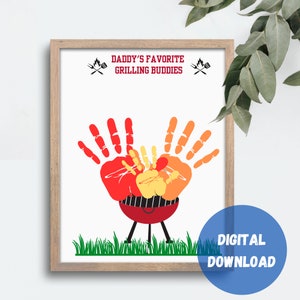 Dad Handprint Art, Daddys Favorite Grilling Buddies handprint, Father's Day Handprint Craft for kids, Grill Handprint, Birthday Gift for Dad