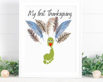 Mein erstes Thanksgiving Kunst Handwerk Druck, Herbst Handwerk, Fußabdruck Handabdruck, Thanksgiving Kunst Handwerk, Kinder Baby Kleinkind, Andenken Erinnerung DIY Druck
