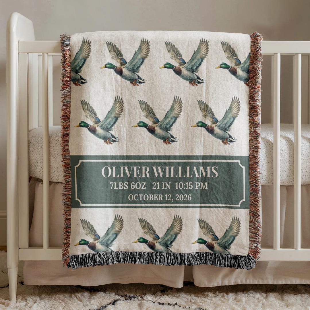 Personalized Duck Blanket With Name, Woven Blanket for Newborn, Mallard ...