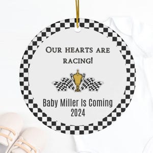 Custom Racing Pregnancy Announcement ornament, Daddy&#39;s little Racing buddy, Car Racing Baby Announcement, Baby Reveal gift, Its A Boy gift