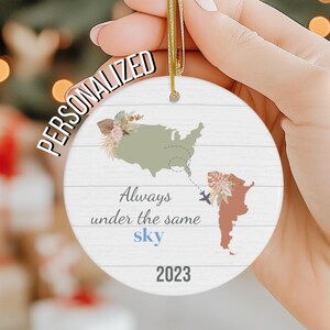 Custom Map Christmas Ornament, Long Distance Relationship Custom Country/States Gifts for Couple, Long Distance Family Gifts, Two Locations