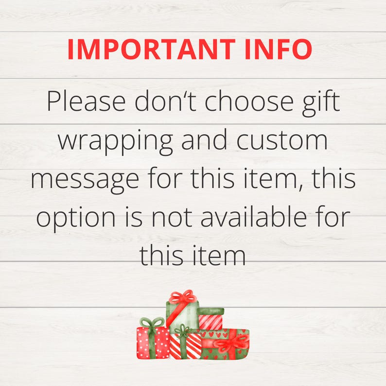 May include: IMPORTANT INFO: Please don't choose gift wrapping and custom message for this item, this option is not available for this item. Illustration of a stack of wrapped gifts with red and green paper and red bows.