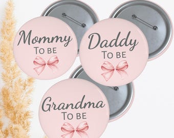 Pink Bow Pin Buttons, Coquette Party Favors, Custom Pin Back Buttons, Button Pins Bulk, Mommy To Be Accessories, Baby Shower Pins
