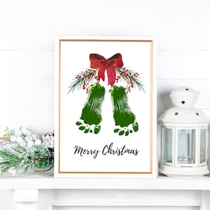 Christmas Handprint Footprint Art, Xmas Bow Mistletoes, Kids Baby Toddler Craft, Feet Hands, Footprint Keepsake Memory Decor DIY Print
