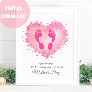 Primera impresión de arte del Día de la Madre, Arte de la huella, Nuestro primer regalo del Día de la Madre, Regalo del bebé niño pequeño, Regalo de artesanía de recuerdo de tarjeta DIY, Impresión imprimible