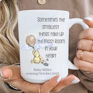 Custom Winnie the Pooh Pregnancy Announcement Mug, Baby Reveal Gift For Grandparents, Sometimes the smallest things, Pregnancy Announcement