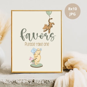 Favors Sign, Classic Winnie The Pooh, for Birthday or Baby Shower Table Sign, Little Hunny Party Poster Decoration, DIGITAL Download 10x8
