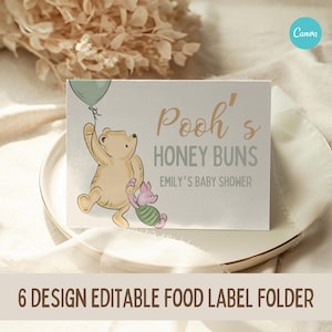 Editable Winnie The Pooh Food Labels, 6 Style Labels, Winnie The Pooh Food Labels, Table Name Card, Pooh bear place card, Party Placeholders