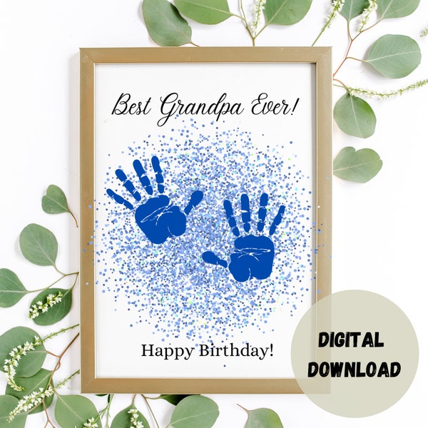 Grandpa Happy Birthday Handprint Craft, Best Grandpa Ever Handprints, Printable Happy Birthday Card, Gift from Grandchild, Baby footprint