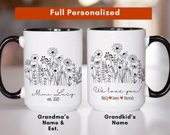 Personalized Grandma Mug, Mug with Grandkids Names, New Grandma Birthday Gift, Grandmother Gifts, Floral Custom GiGi Christmas Gift