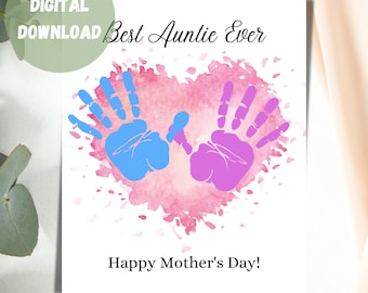 Aunt Gift from Child, Best Auntie Ever, Gift from niece nephew, Handprint art for aunt, DIY auntie gift, aunt gift from baby, mother's day