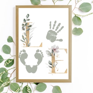 Liebe Handabdruck Kunst, Liebe Fußabdruck, Geschenk vom Baby, DIY Craft Card Art, Baby Kleinkind, Kinderzimmer Wand Kunst Druck, Andenken Druck, Baby Andenken
