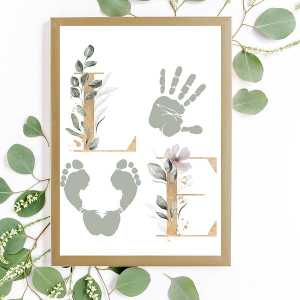 Love handprint art, Footprint Love, gift from baby, DIY Craft Card Art, Baby Toddler, Nursery Wall Art Print, Keepsake Print, baby keepsake