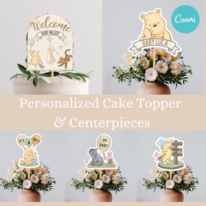 Winnie the Pooh Cake topper & Centerpieces, Editable Pooh and Friends Baby Shower cake Topper, DIY Centerpiece Baby Shower, gender-neutral