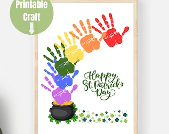 Rainbow Pot of Gold Handprint Art Craft, DIY St Patrick's Day Crafts for Kids, Preschool Craft, Rainbow Handprint Art, Kindergarten Daycare