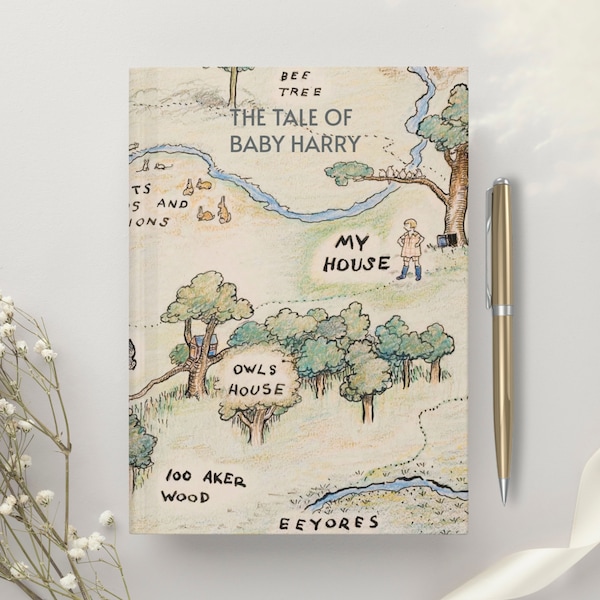 Custom Original 100 Acre Wood Map Guestbook, Classic Winnie the Pooh Guestbook, Neutral Baby Shower Birthday Party, Guest & Good Wishes book