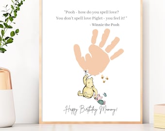 Winnie the Pooh Sentiment Quote handprint, Happy Birthday Printable gift, Piglet & Pooh, Pre-K or Kindergarten craft, Keepsake Gift Card