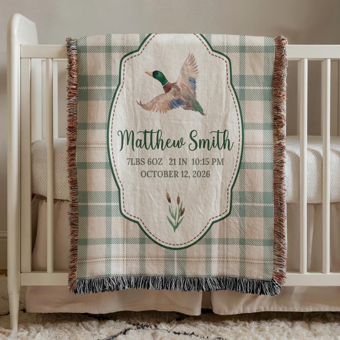 Custom Mallard Duck Woven Blanket, Plaid Hunting Baby Receiving Throw ...