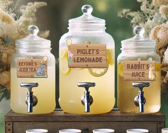 Printable Winnie the Pooh Party Drink Label, Custom Hundred Acre Wood Party Beverage Label, Drink Labels for Baby Shower or Birthday Decor