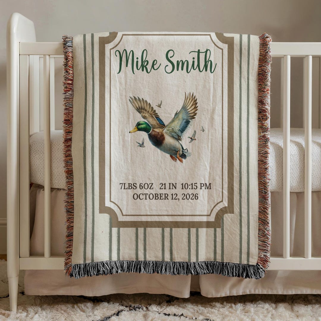Custom Mallard Duck Woven Blanket, Stripe Hunting Baby Receiving Throw ...