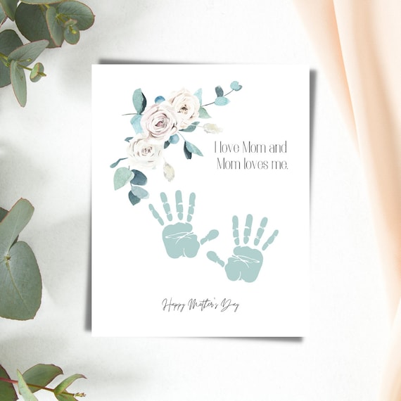 handprint Mommy Card, Mother's Day toddler art, Flower handprint activity, Baby footprint keepsake, Craft for preschool, Printable Mom Card