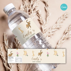 Classic Winnie the Pooh Baby Shower Water Bottle Labels, Bear & friends on Balloons, Printable Labels, Water Bottle Labels Template Editable