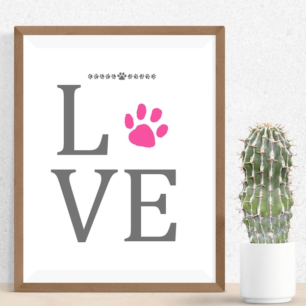 DIY Paw Print Art, LOVE art wall, Pet Lover Home Decor, Gift from Dog, Gift for Pet Parent, Dog Mom Gift, Printable, Gift For Dog Lover