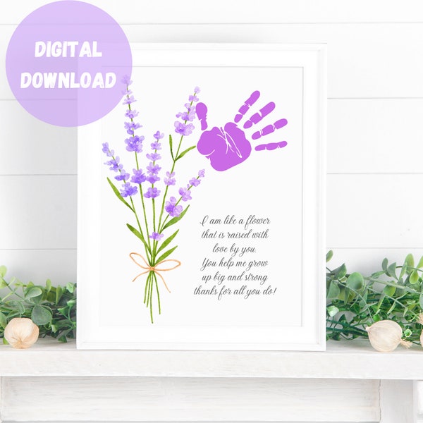 Flower Handprint Craft Art, Poem, floral bouquet Printable, Mothers Day Gift, Grandparents Handprint, Birthday Gift from Kids or Grandkids