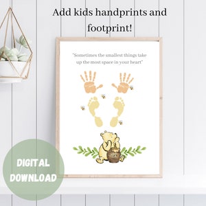 Winnie the Pooh Handprint Art, Sometimes the smallest things take up the most space in your heart, Pooh bear quote, Classic Pooh Nursery art